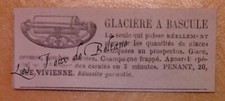 GLACIERE A BASCULE PENANT RUE  VIVIENNE publicité ancienne 1876 french advert 
