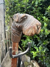 Canne & Badine XIX Eme Bois Sculpté Art Populaire Tête de Chien