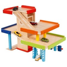 Grand Garage Parking en Bois GOKI - 3 Étages, Ascenseur à Manivelle & Stations (