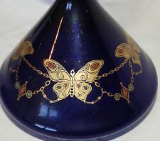 Vase ancien / Carafe / Verre bleu nuit décor Papillons (hauteur 20 cm)