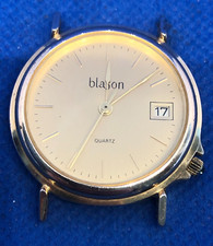 Ancien VINTAGE Montre Quartz Watch UHR BLAZON Mouvement France Ebauches Doré