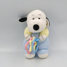 Doudou chien blanc bleu jaune anneaux BABY SNOOPY - 35239
