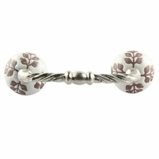 Neuf Fait à la Main Céramique Pont Porte Poignée 14cm Argent Finir Blanc 1 PC