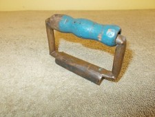 VINTAGE HAND MADE HANDLE BRASS OR COPPER BLUE WOOD SAD IRON TOOL CARPENTER