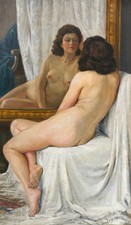 tableau ancien "Lucien Lejeune" femme nue Belgique Art Déco