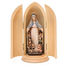 Statue Notre Dame de la Protection dans niche bois peint