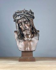 Ancien grand bronze  portrait du christ courronne d épines MARIOTON  SIOT 19 ÈME