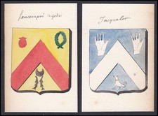 19E Siècle Faucompré Godet Jacquelot France Blason Aquarelle