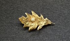 Broche Grosse Feuille Perle Germany Plaqué Or Jaune 1967 Allemagne 
