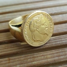 Bague Chevalière Napoléon III en Acier Inoxydable Dorée Or Fin Fait à la Main