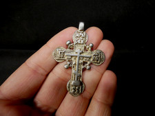 Croix orthodoxe en argent massif religion Christ Vierge Jésus   oc41