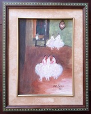 petite huile s/ isorel ancienne Scène de danse style Degas Ecole française naive