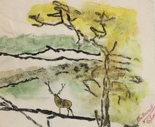 Tableau aquarelle vintage cerf