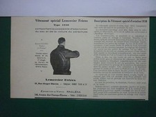 12/30 PUB VETEMENT SPECIAL AVIATION LEMERCIER TYPE 1930 PARACHUTE VESTE CUIR AD