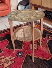 table à thé marocaine pliante à 2 plateaux en cuivre diamètre 40 cm et 35 cm