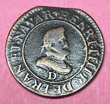 MONNAIE ROYALE DOUBLE TOURNOIS HENRI IV 1607 D CGKL 202 B R3 #1127