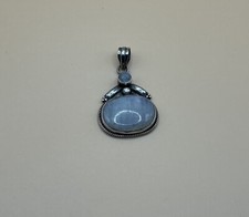 [169]Ancien Pendentif Argent 925 Pierre De Lune Polie Ovale Blanche Vintage 70’