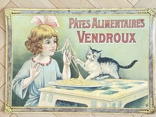 Ancien Carton Publicitaire Pâtes alimentaires Vendroux Calais Chat Publicité