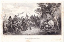 Gravure XIXe Bataille de Bouvines Philippe Auguste Friedrich II Hohenstaufen