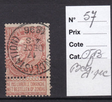 TIMBRE BELGIQUE N° 57 BEAU CACHET-OBL.TB-VOIR SCAN R/V-2/005