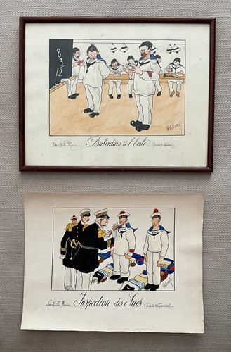 Pair french navy drawings - navy,