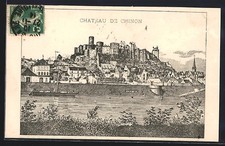 CPA Chinon, Château de Chinon surplombant la ville et la rivière 