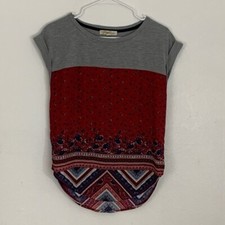 Boho Rewind Chevron Gray High Low Printed Top