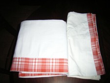 drap plat métis +taie traversin bordé carreaux orange 175x235cm