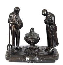 ancien encrier L'Angélus en régule signé J Catineau circa 1900