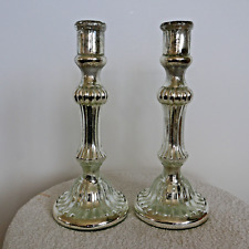 paire de bougeoirs verre soufflé églomisé mercurisé XVIIIe XIXe candelsticks