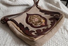 Sac Vintage Cuir Velours Et Tissu Style Besace Made In Spain