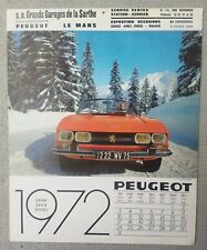 PEUGEOT. CALENDRIER 1972.  204 304 COUPÉ CABRIOLET 404 504 BREAK COUPÉ CABRIOLET