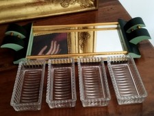 Ancien serviteur de table/Plateau Miroir/Plat Apéritif art déco métal Doré/Cuir 