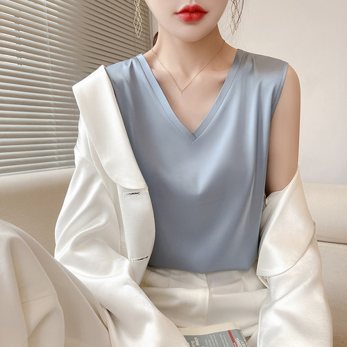Femme satin caraco sans manche - satin,