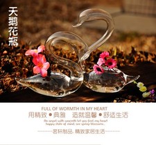 Paire Verre Cygne Vase De