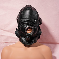 PU Cuir Masque Tête O-rings Bouche Bondage Esclave Retenue BDSM Couples Amovible
