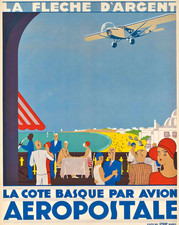 Affiche de voyage 1930 Côte Basque Aéropostale - 12X16/16X20/18X24/24X36