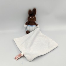 Doudou lapin marron blanc bleu
