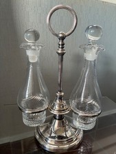 Huilier Vinaigrier Ancien Métal Argenté Christofle Flacon Cristal h 30cm