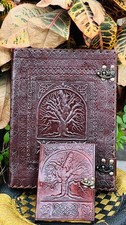 Carnet journal 13" en cuir arbre de vie, livre d'ombres, grimoire cadeau gratuit