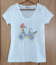 T shirt blanc imprime oiseaux velo et fleurs. 27 quai de seine. Taille 38 / 40 /