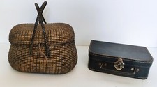 PANIER OSIER + VALISE VINTAGE ACCESSOIRES POUPEE DE JEUNE FILLE JOUET  ANCIEN