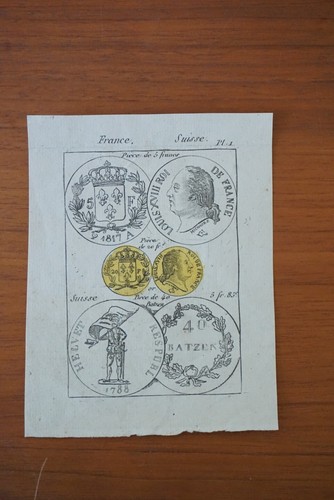 Gravure couleur xix monnaie - gravure,