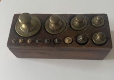 Rare ancienne série de poids Max 1kg laiton massif boîte En Bois complète Déco