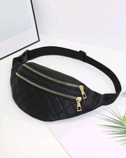 Sac banane noir matelassé Sacoche zippé Sac de poitrine décontracté