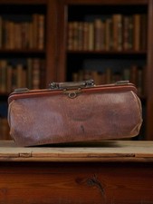 Ancien sac de médecin vintage début XXe cuir marron marque Ancienne grande taill