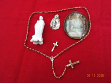 LOT RELIGION GROS MEDAILLON VIERGE ST JOSEPH BISCUIT CROIX CHAPELET ENFANT JESUS