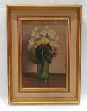 TABLEAU ANCIEN HUILE SUR TOILE 19E SIÈCLE BOUQUET NATURE MORTE VASE