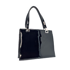 Sac à Main Vintage Années 50 en Cuir Verni Noir | Sac Rétro Chic Format trapèze