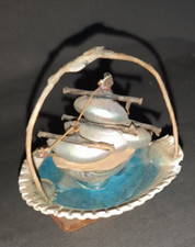 ⛵  Minuscule Maquette Bateau À Voile En Coquillage Ancienne 6cm par 6cm
